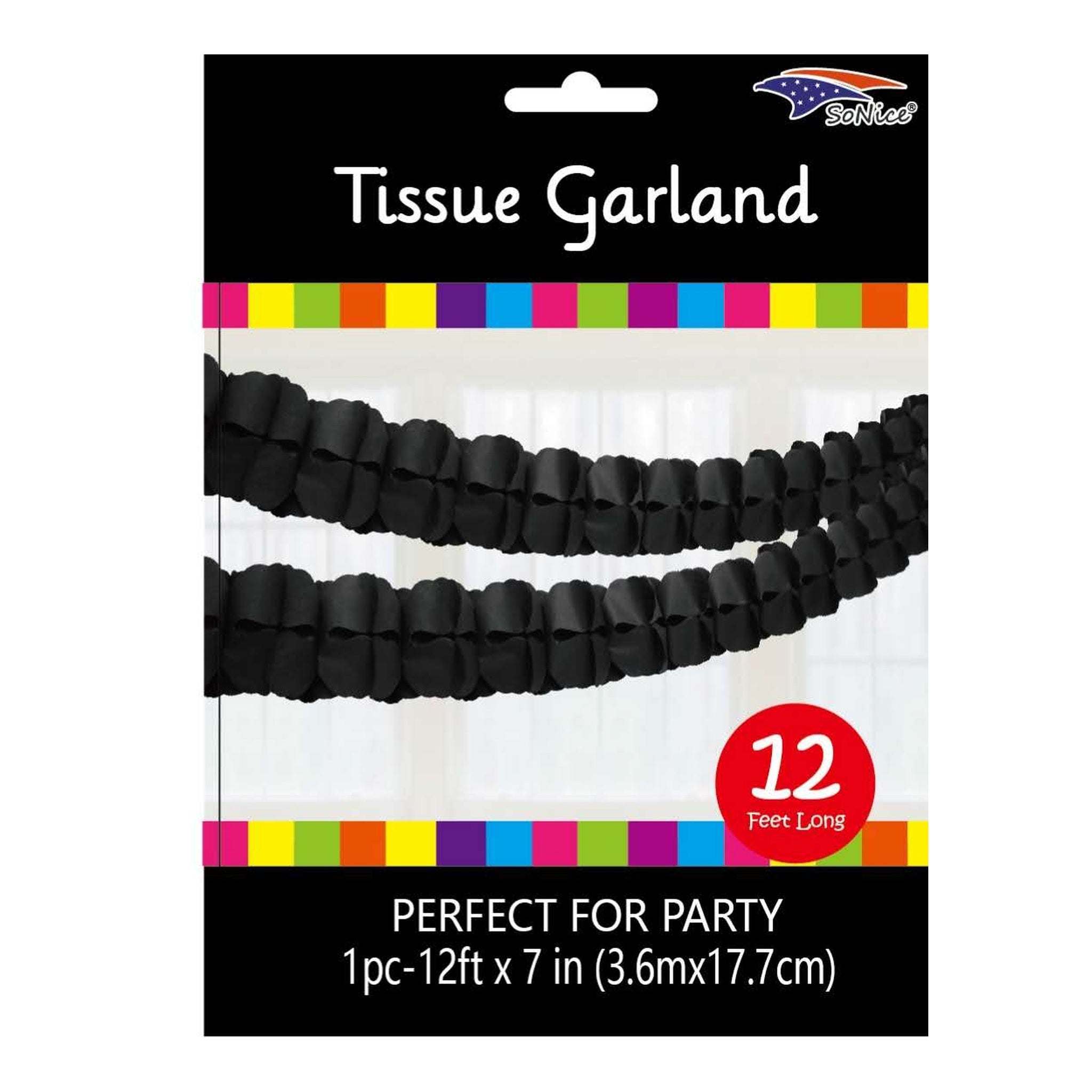 7"X12Ft Tissue Garland Black 120/case
